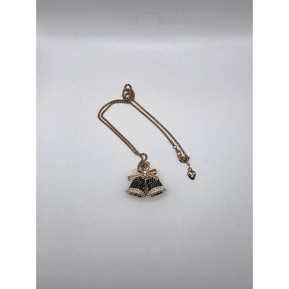 Betsey Johnson Gold And Green  RHINESTONE CHRISTMAS BELL NECKLACE